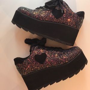 YRU Lala Black Glitter Platform Sneakers